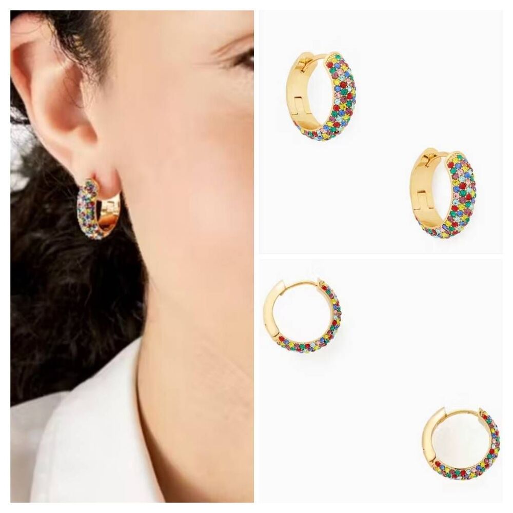 Kate Spade NY Candy Drops Rainbow Pave Huggie Hoop Earrings